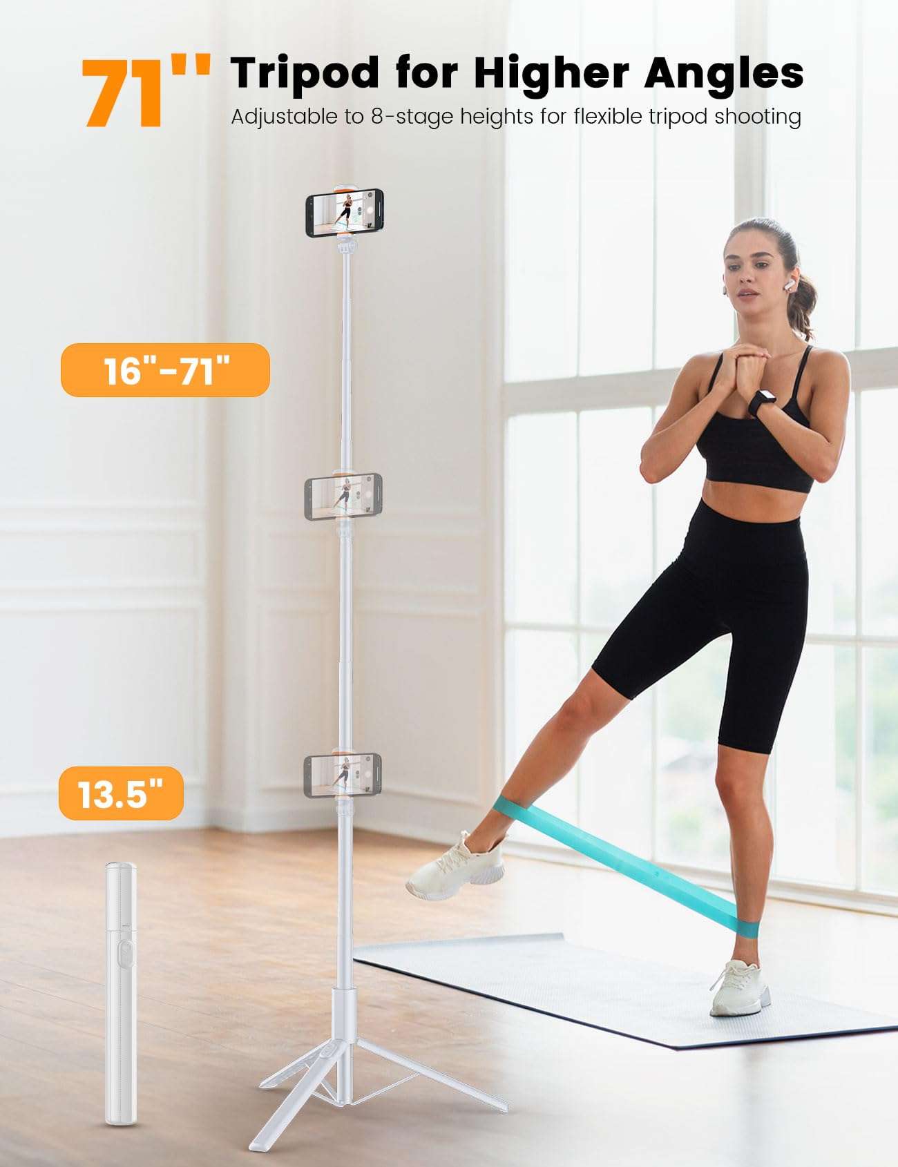 ANXRE 71" Phone Tripod, NT79 Extendable Selfie Stick with 1/4" Camera Mount for Cell Phone＆Camera, Phone Tripod Stand Holder with Remote Compatible with iPhone Android, Camera (White) 3