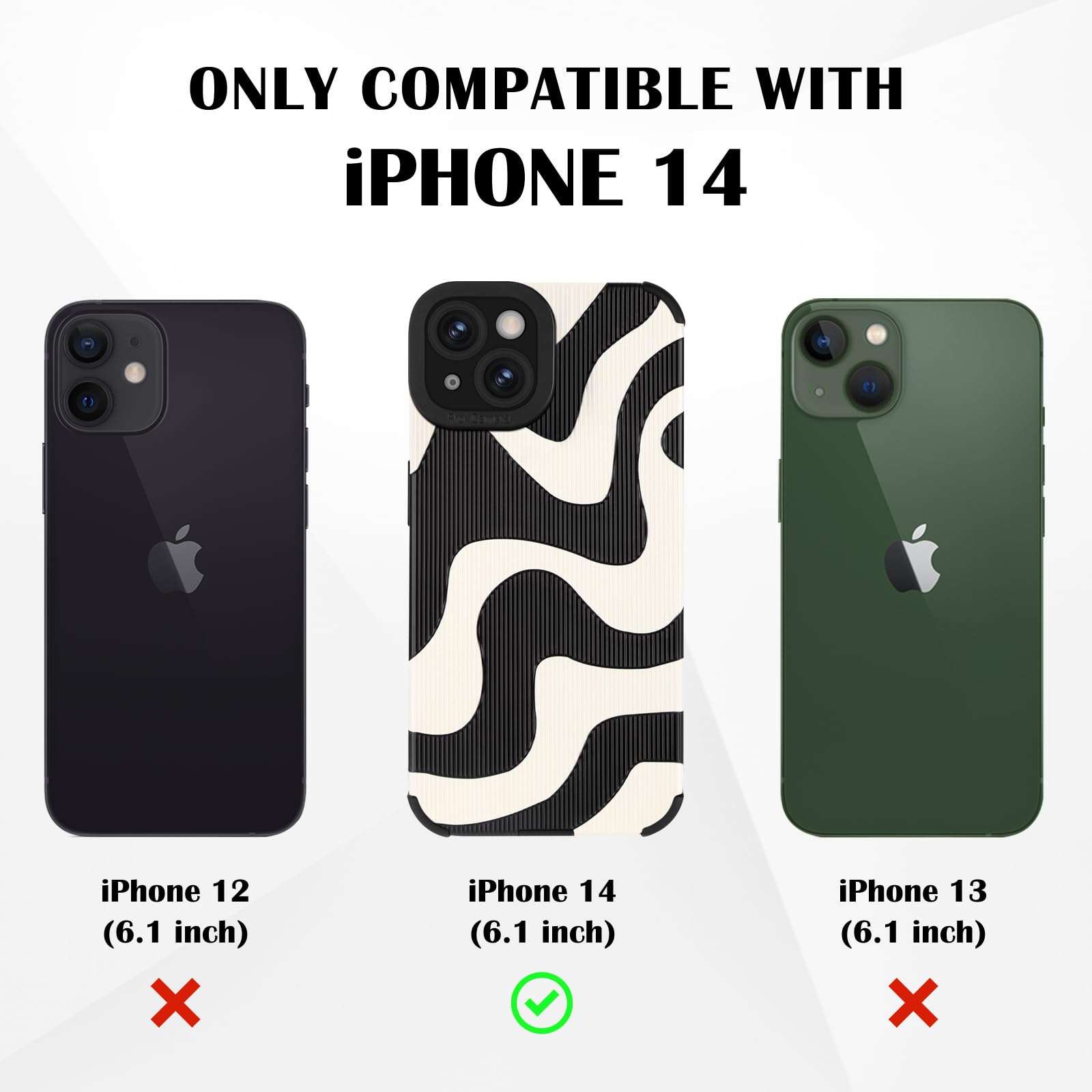 Newseego for iPhone 14 Case, Cute Zebra Wave Pattern Design Case for Women Girls Soft TPU Bumper Anti-Scratch Shockproof Full Camera Protective Case Cover for iPhone 14-Black White 6