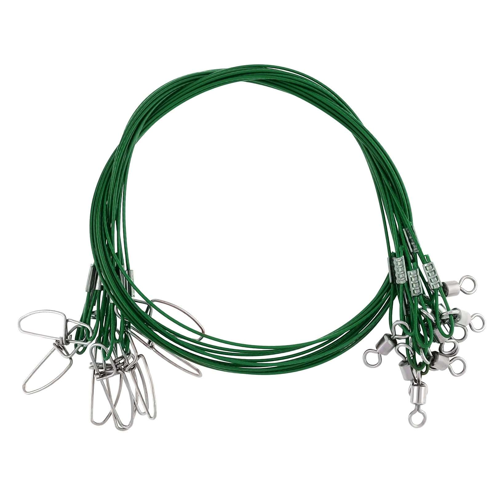 Conskyee Fishing Wire Leaders,150LB 19.7Inch Stainless Steel Leader Line, Saltwater Fish Leaders with Swivels and Snaps Connect Fishing Gear and Tackle, for Lures Bait Rig or Hooks, 10Pcs 1