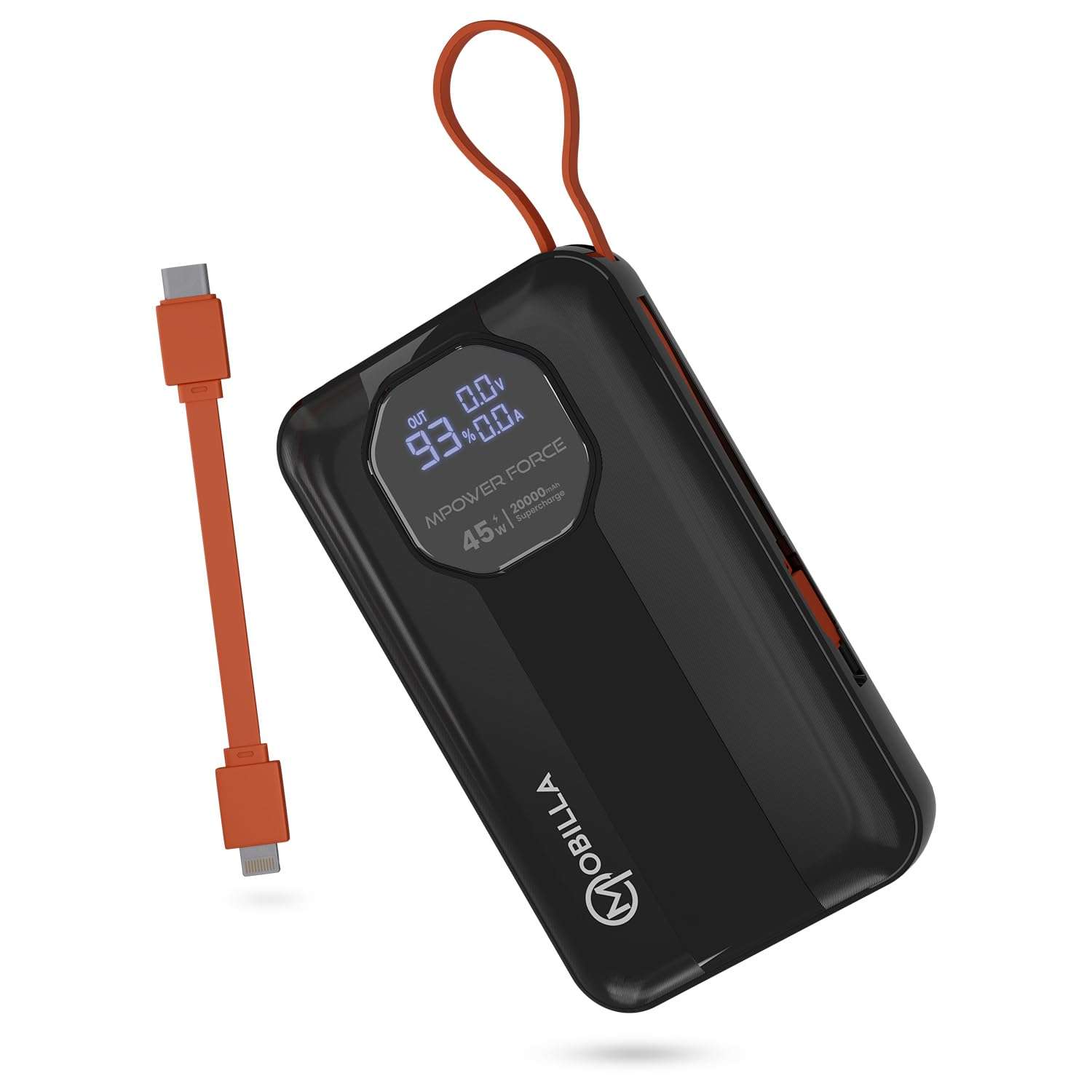 MPower Force Laptop Powerbank | 45W Fast Charging | 20000mAh Battery Capacity | Built-in Type-C & Detachable Lightning Cables | Charges 3 Devices at Once (Black) 1