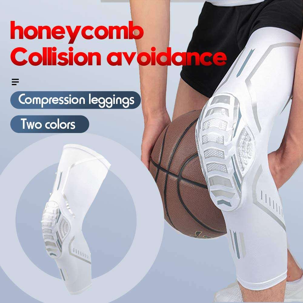 ESGTON Kids Adult Knee Pad Crashproof Leg Knee Long Sleeve Protector Gear for Basketball, Volleyball, Weightlifting(1 pair) -White 3