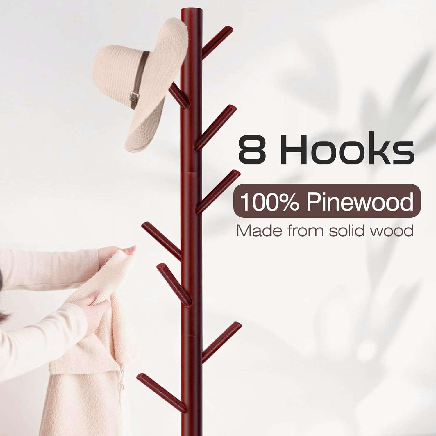 House of Quirk Bamboo Coat and Hat Rack 8 Hooks Coat Stand Clothes Rack Solid Feet for Clothes Scarves and Hats DIY- Do-it-Yourself Rack (Dark Brown) 3