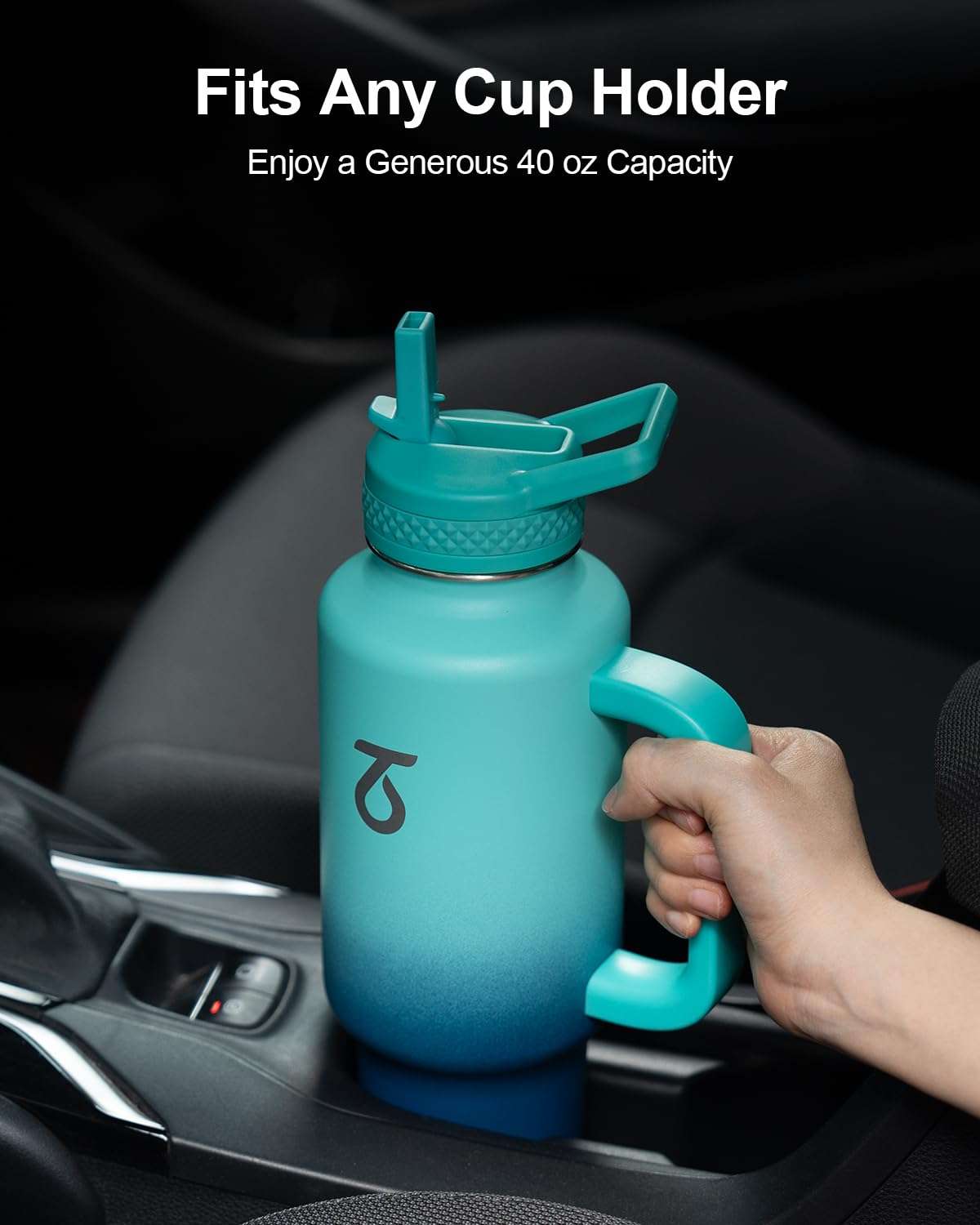 Trebo 40 oz Water Bottle Insulated Fit Car Cup Holder with Handle, Stainless Steel Retro Bottles Tumbler with Straw Lids, Vacuum Double Wall,Keep 24hrs Cold,Leakproof Reusable Travel Flask 3