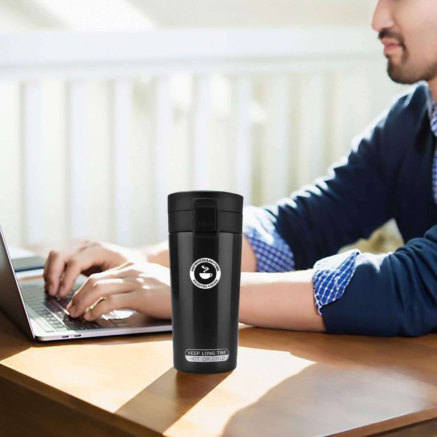 Stainless Steel Thermos Coffee Mug Cup with Lid || Travel Coffee Mug || Insulated Cup for Hot & Cold Drinks || Hot and Cold Temperatures Mug (Pack of 1) 6