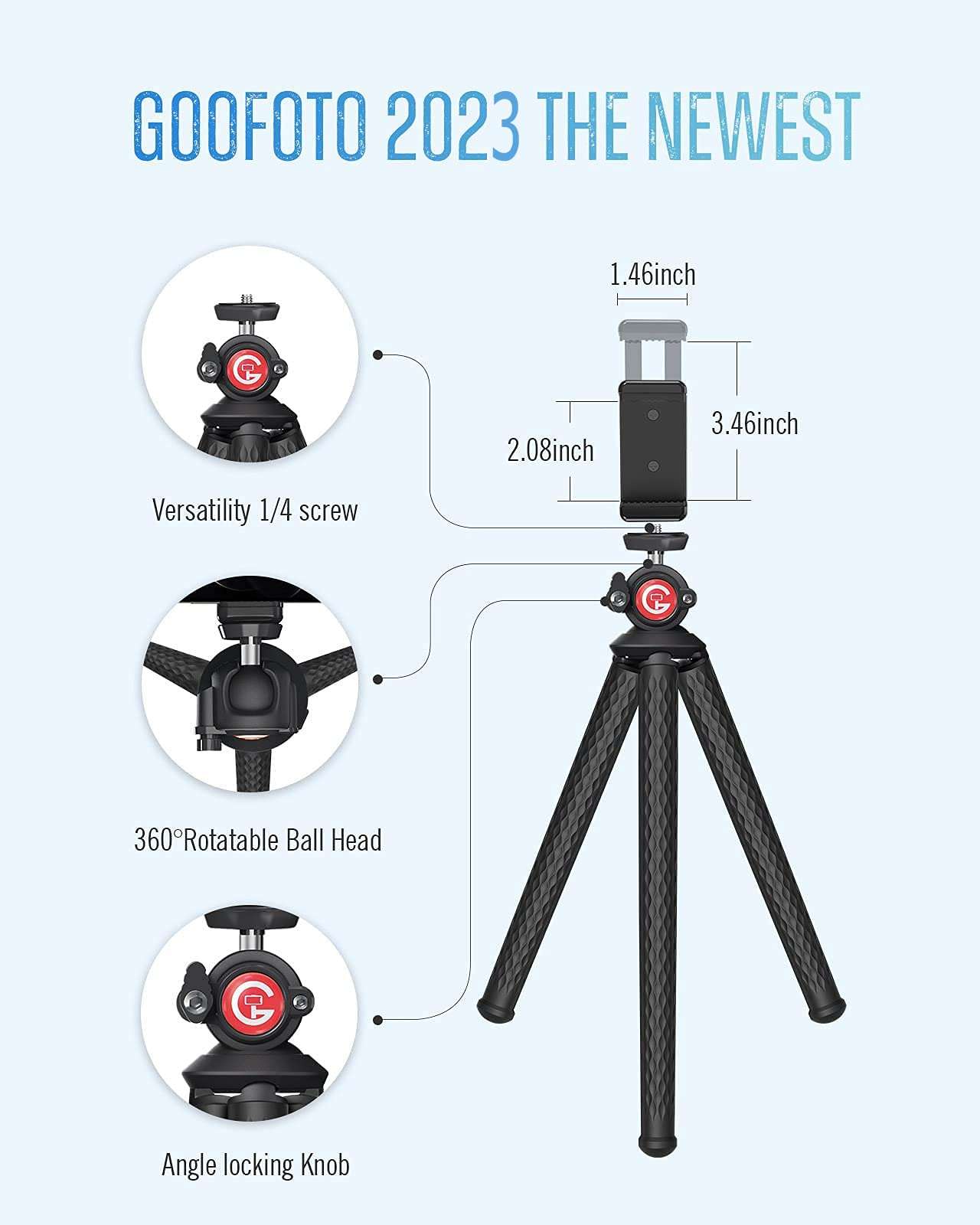 GooFoto Phone Tripod, Flexible Tripod for iPhone, Android Cell Phone and Camera, Bendable Mini Portable Holder for Video Recording/Vlogging/Selfie Black+Red 3