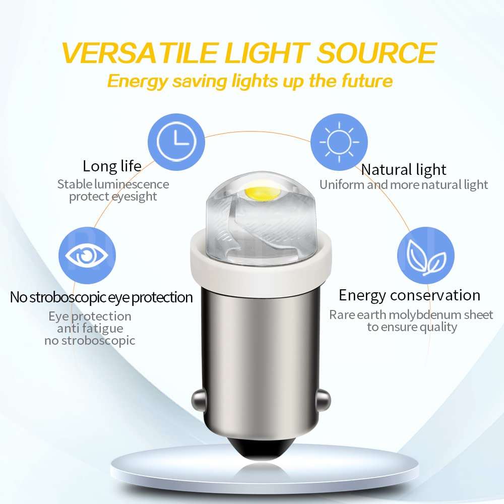 Ruiandsion BA9S LED Bulb 120V 1W 100LM White, 20-Pack, COB Chip for Industrial Control & Power Systems, Distribution Cabinet Status Indicator Light 5