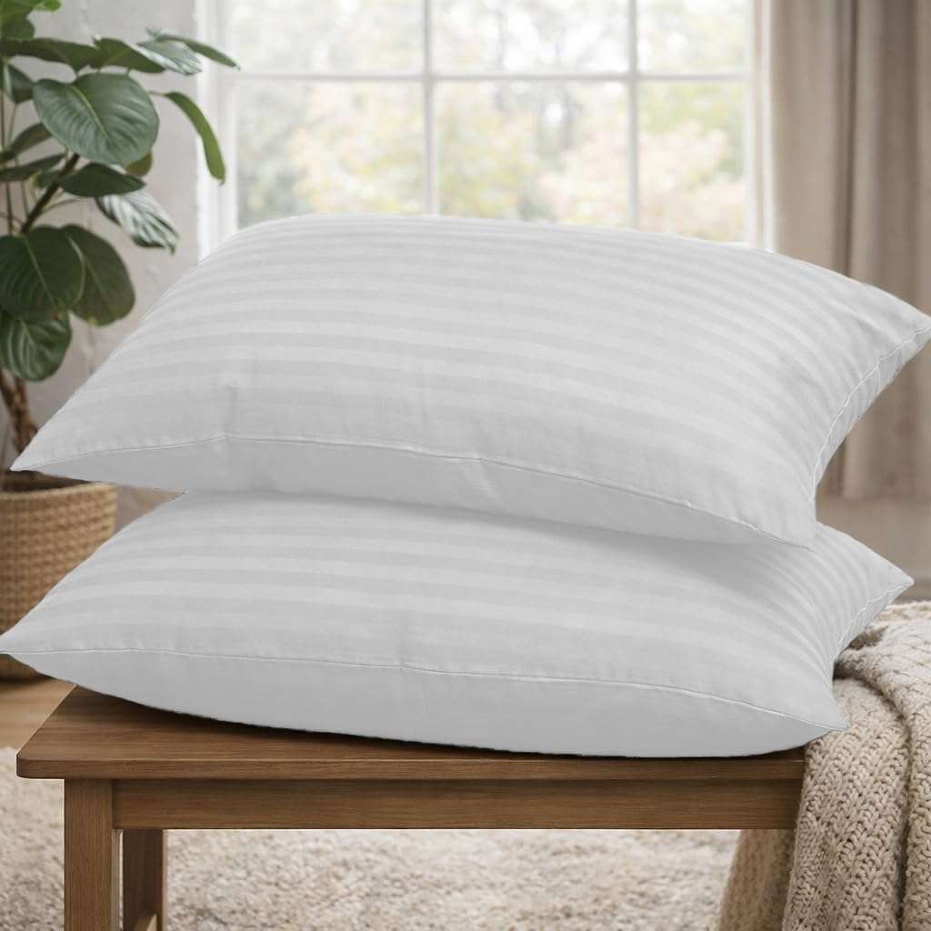 DADDY COOL Premium Soft Bed Pillow for Sleeping | Striped Design | Comfortable Head & Neck Support | Skin-Friendly Fabric | 16 x 24 Inches | White 1