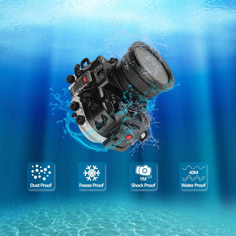 Seafrogs X-T3 Waterproof Housing Case, Underwater Camera Housing with 16-50mm/18-55mm Lens Diving Waterproof up to 40M/130ft, Inbuilt Leak Detection Sensor Work for Fujifilm X-T3 XT3(Black) 4