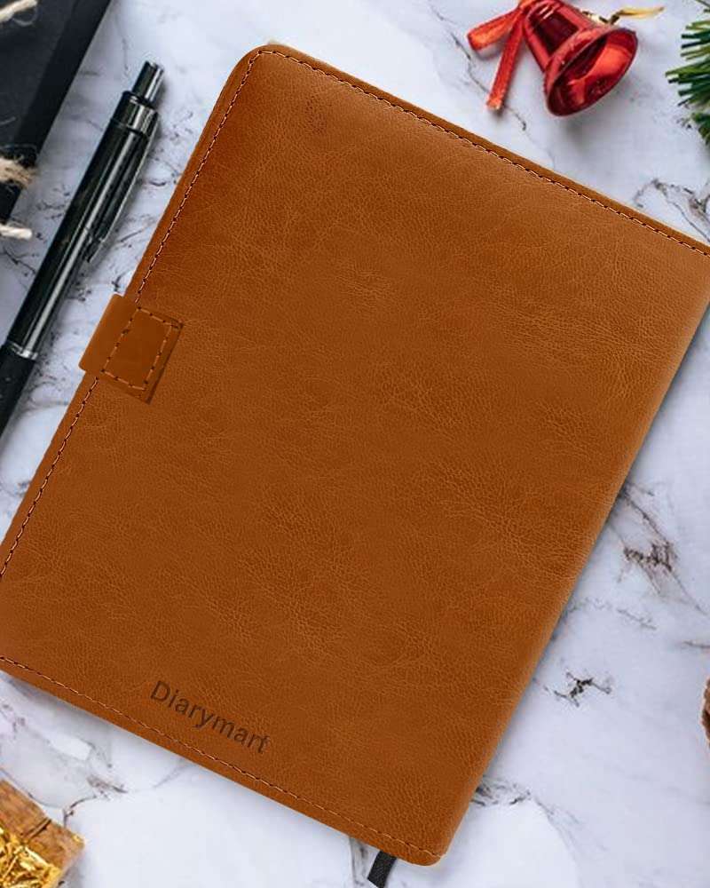 Diarymart Leather Hardbound Executive Notebook Diary with Metallic Lock For Office Personal Use, A5 Size, 192 Pages (Brown) 6