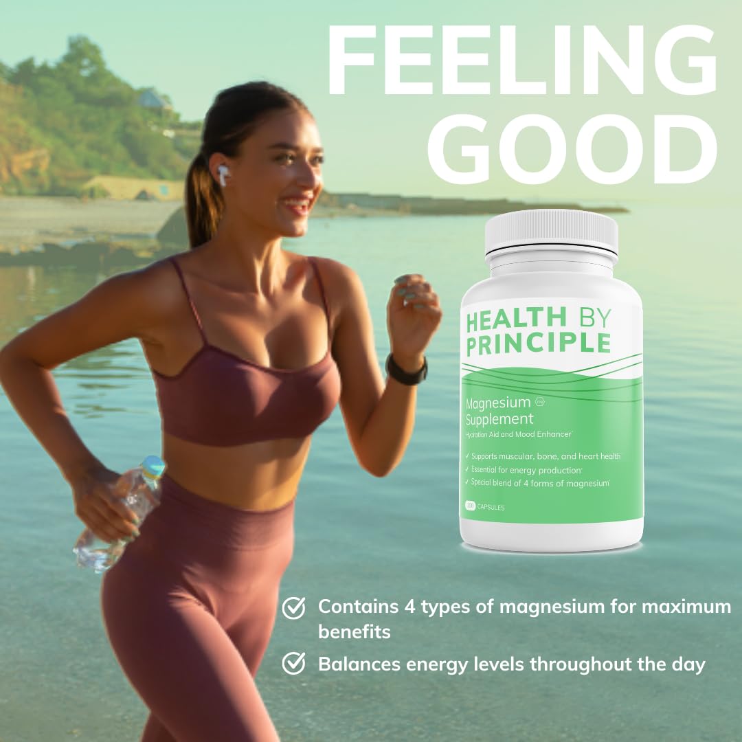 Health by Principle Magnesium Supplement | 4 Types of Magnesium in 1 Capsule | Glycinate, Malate, Taurate, & Citrate for Muscles & Sleep | High Absorption | Vegan, Non-GMO | 100 Capsules 5