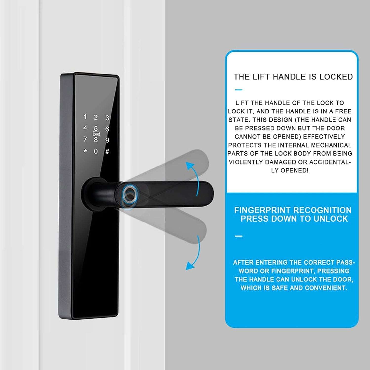 Delavala Tuya Smart Door Lock 5 Ways Unlocking Voice WiFi Biometric APP Fingerprint Door Handle Digital Keyless Password RFID Unlock for Home Security 4