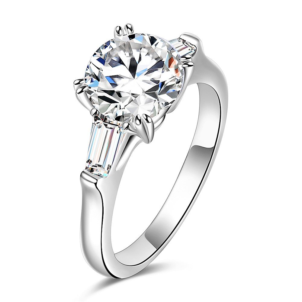 espere Sterling Silver 2 Carat CZ Baguette Round Solitaire Engagement Ring Bridal Wedding Jewelry (4)