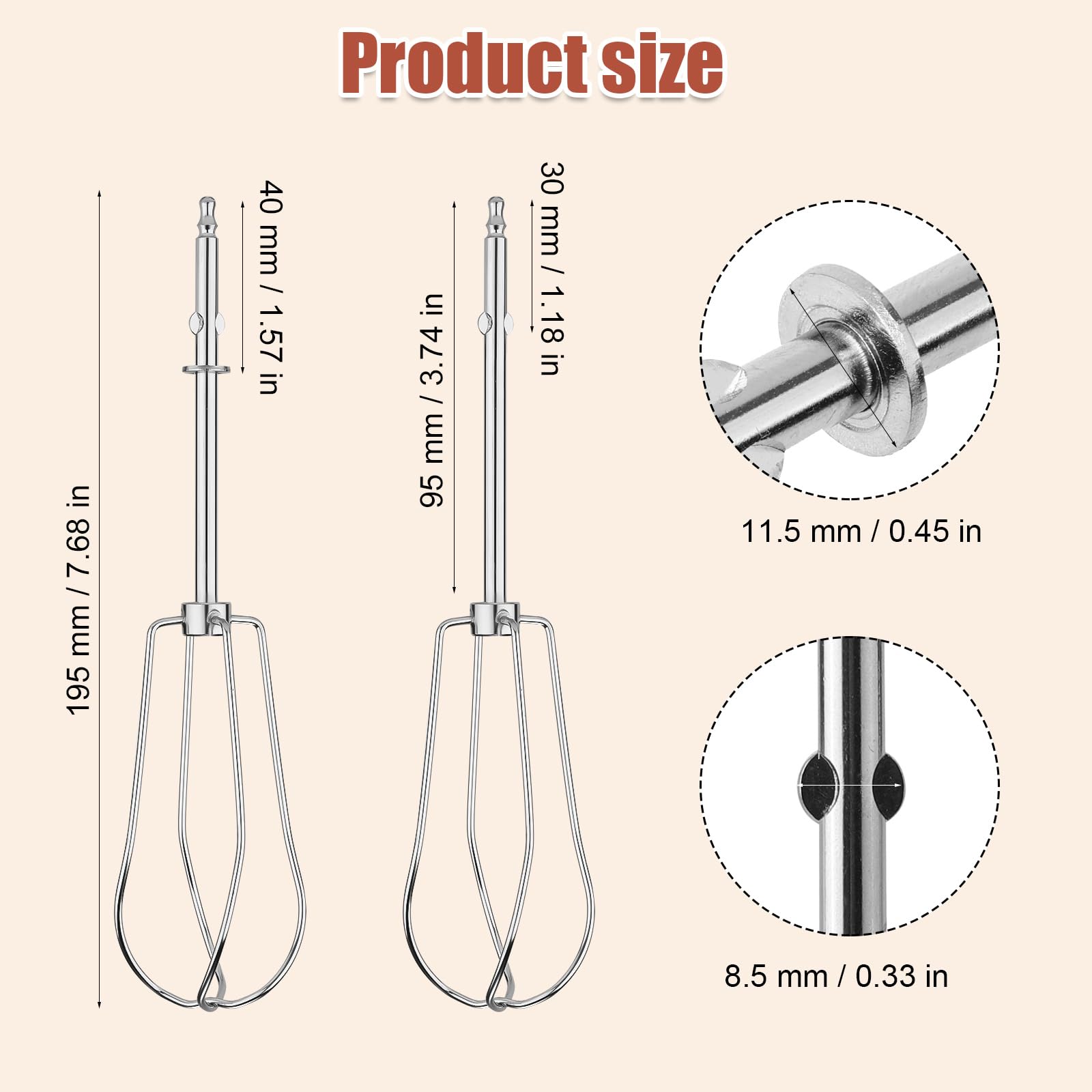 2pcs Hand Mixer Beaters Attachments Compatible with Cuisinart, Stainless Steel Stand Mixer Whisk Attachment Replacement Parts Accessories for Cuisinart CHM Series Hand Blender CHM-BTR 3