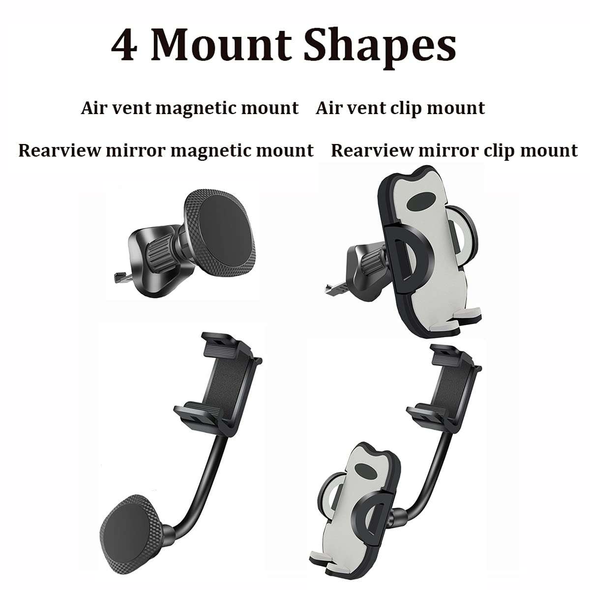 MAOBLOG Rear View Mirror Holder Cell Phone Magnetic Car Mount 2 Pieces Clip and Magnet Air Vent Cradle Free Combination Adjustable Mount Stand for iPhone 12/11/X Max/XR/X,Samsung Galaxy S10/S9/S8 Etc. 4