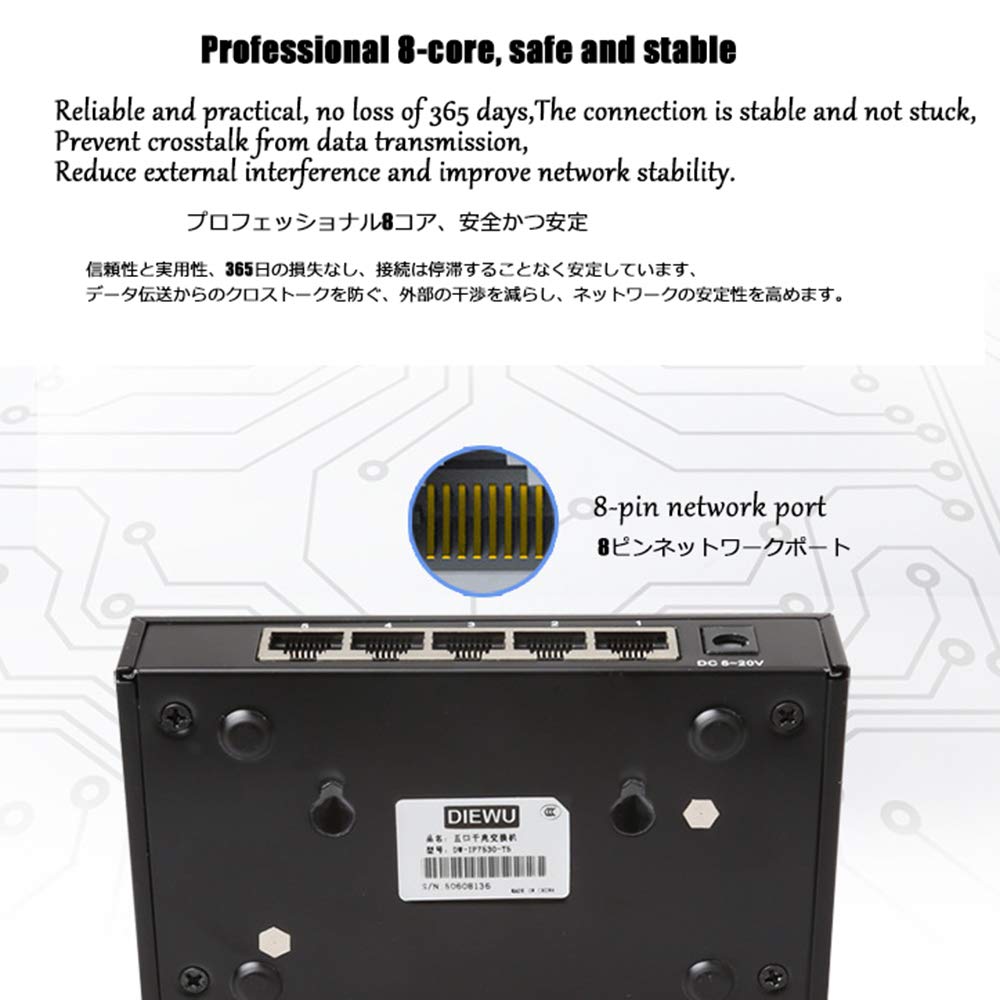 Gigabit Ethernet Switch 5 Ports Network hubs and switches, Full 1000M Gigabit unmanaged Metal Desktop Switch, Home Campus Office Plug and Play Network Splitter 5