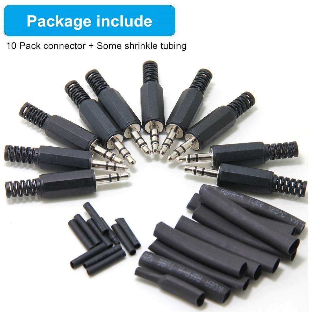 Ancable Replacement 10-Pack TRS Male Plug 3 Pole 1/8" 3.5mm Solder Type DIY Audio Cable Connector for Repair Headphones Headset 6