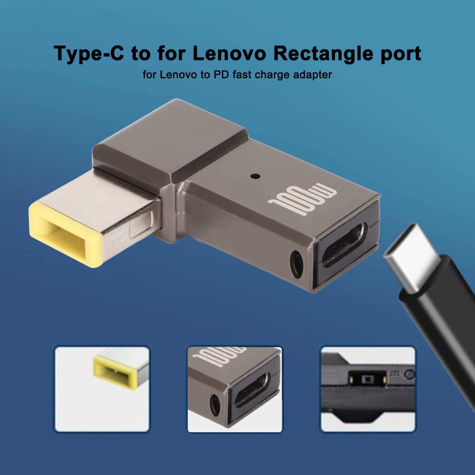 USB C to Slim Tip Adapter, 100W 5A Laptop Type C Female Input to Right Angle Slim Tip Rectangle Power PD Plug Converter for Yoga T Series T431s T440 T440p T440s, for 4