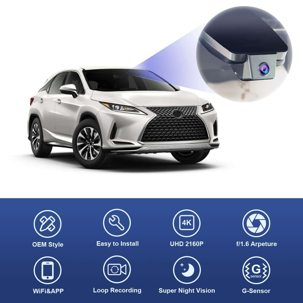 Fitcamx 4K Dash Cam Suitable for Lexus RX 350 450h 350L F Sport Luxury 2016 2017 2018 2019 2020 2021 2022 (Model B), 2160P Video WiFi, OEM Style, Parking Mode, Loop Recording, Plug&Play, 64GB Card 3
