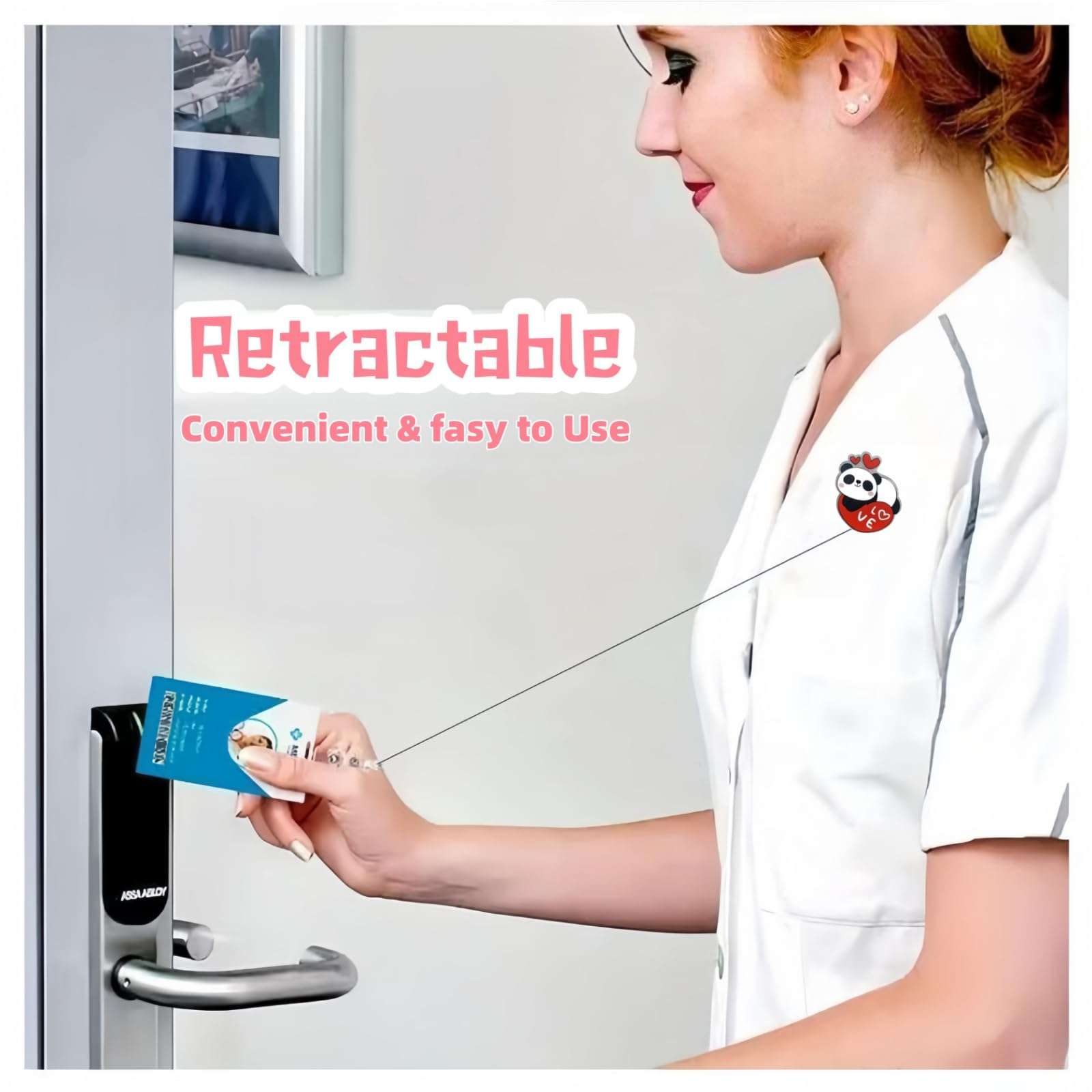 Funny Valentine's Day Badge Reel Retractable with ID Clip for Nurse,Cute Glitter Panda Name Card Tag Holiday Reel Holder for Doctor Teacher Nursing Student RN Alligator Clip Acrylic Accessories Gift 5