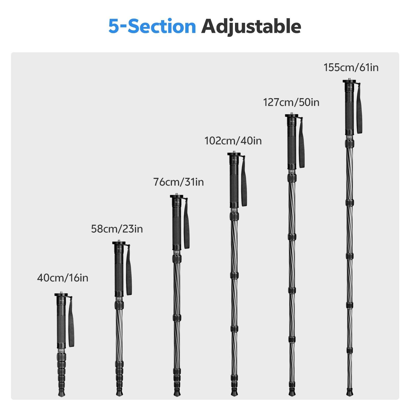 TONYBOO 61" Carbon Fiber Camera Monopod,28mm 6-Section Height,Portable Lightweight,Max Load 16 lbs,Travel Monopod for DSLR Mirrorless Cameras Camcorders Compatible with Canon Nikon Sony 4