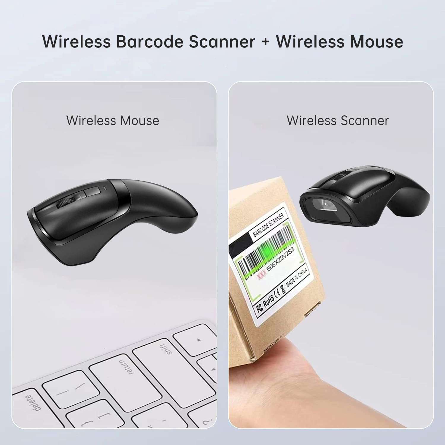 THARO New Wireless Mouse Barcode Scanner, 2-in-1 Design 2D Handheld Barcode Scanner with Wireless Mouse Functions for POS System,Store,Supermarket, Warehouse.(Black) 3