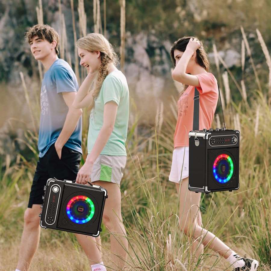 【US Top 1】 JYX Karaoke Speaker with Two Wireless Microphones System, Portable Party Speakers with Mic Bass/Treble, Sound Box with Remote Control, LED Lights,Supports TF Card/USB, AUX in, FM, REC,TWS 3