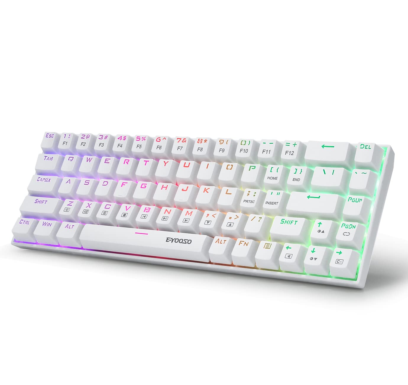 HUO JI Portable 65% Mechanical Gaming Keyboard, E-YOOSO Z-686 Customizable Per-Key RGB Backlit, Compact 68 Keys Mini Wired Office Keyboard with Blue Switch for Windows Laptop PC Mac - White 1