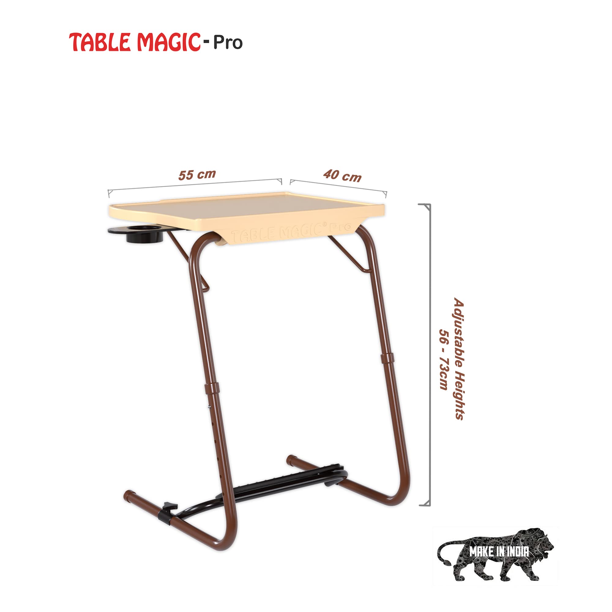 TABLE MAGIC – Pro with Footrest Extended Work Space Laptop Table Mat Finish Multipurpose Height Adjustable Work Study Tv Tray Table Lap Desk (Pro- Footrest Gold Marble) 5
