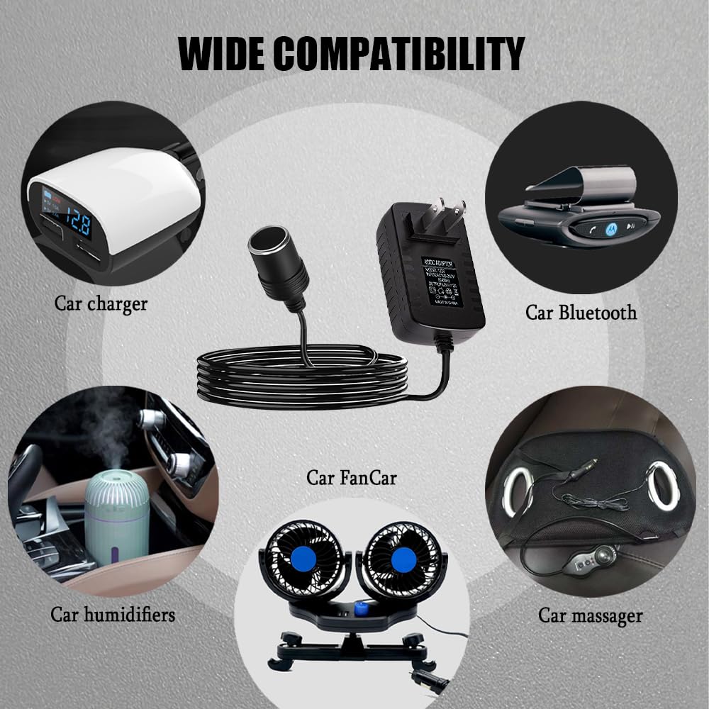 Tecledsn AC to DC Converter, Cigarette Lighter Adapter, 100-240V to 12V 2A 24W Car Cigarette Lighter Socket, Auto AC/DC Power Supply Adapter Transformer for Inflator, Refrigerator & Other Car Devices 5