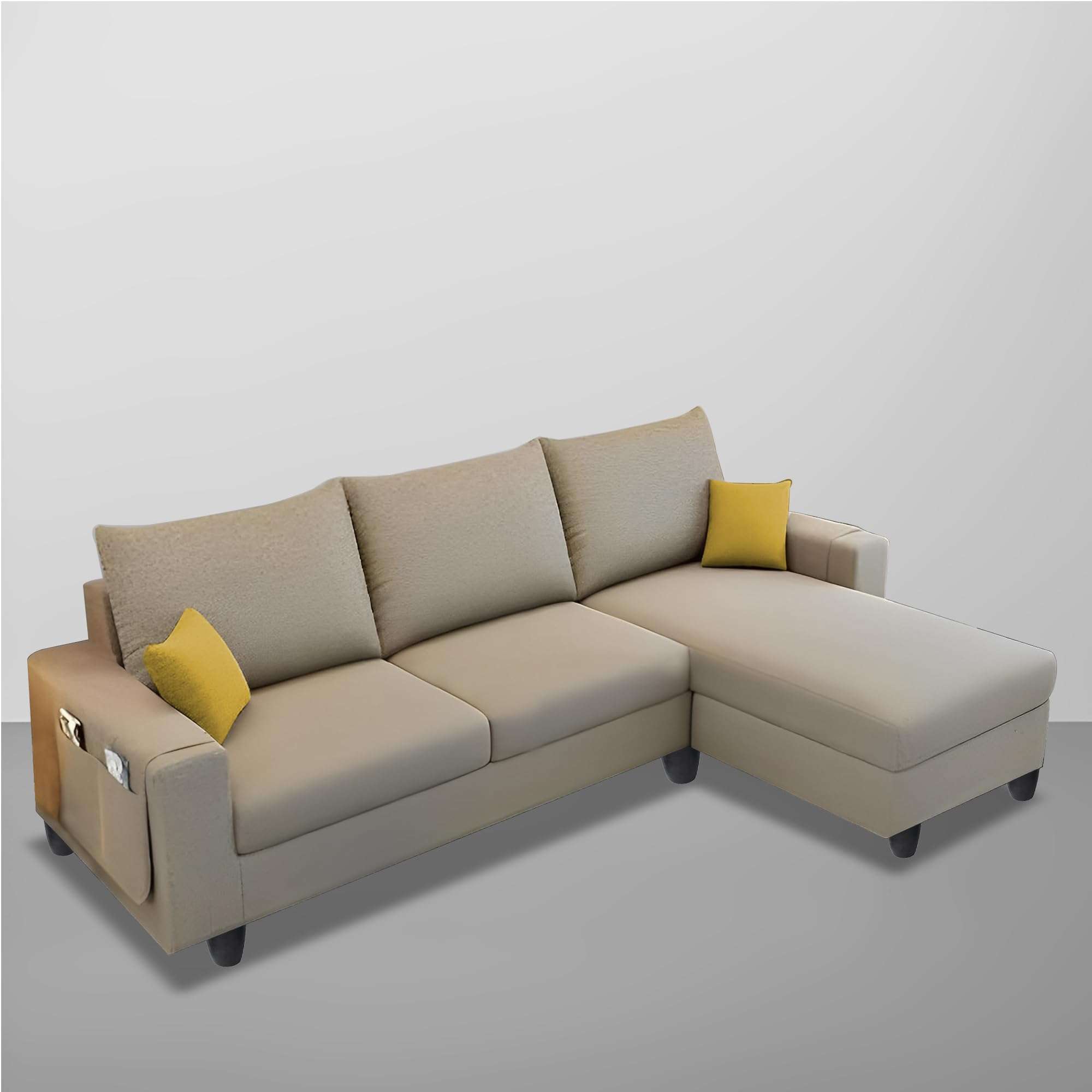 Casaliving Porto RHS 4 Seater L Shape Sofa Set for Living Room (Cream Fabric) Premium Velvet Fabric Sofa 3