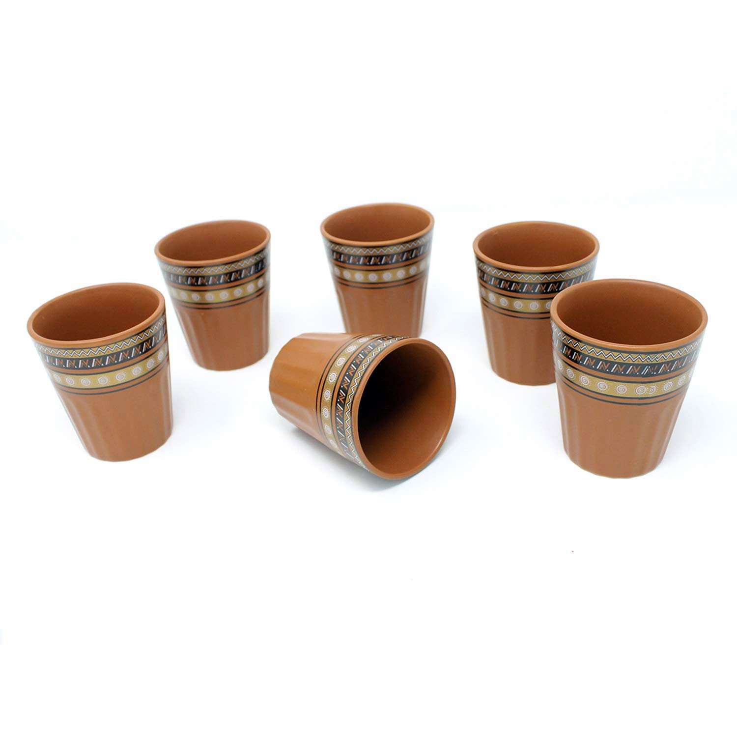 THE INDIA STYLE Ceramic Tumbler kulhar Set Cups Handmade kullad Tea Set | kulhad chai Cups | Hand Painted Cutting Chai Glass (Assorted Print Tumbler kulhar, Pack of 6) 3