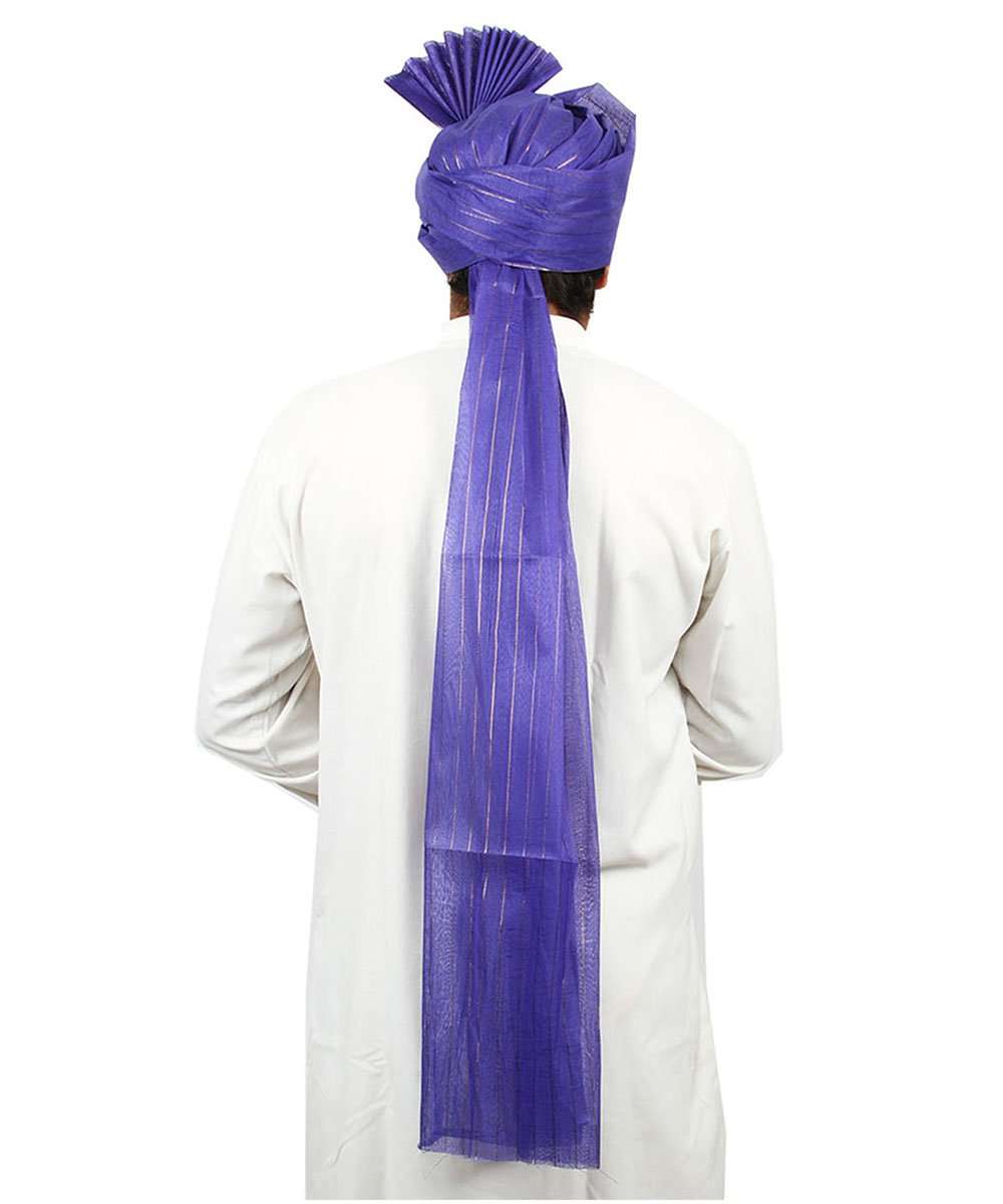 KALAPURI� Traditional Unstitched Fabric Roto Jari Blue Pheta (Turban Safa) for Men for Wedding/Marriage and Traditional Function 6