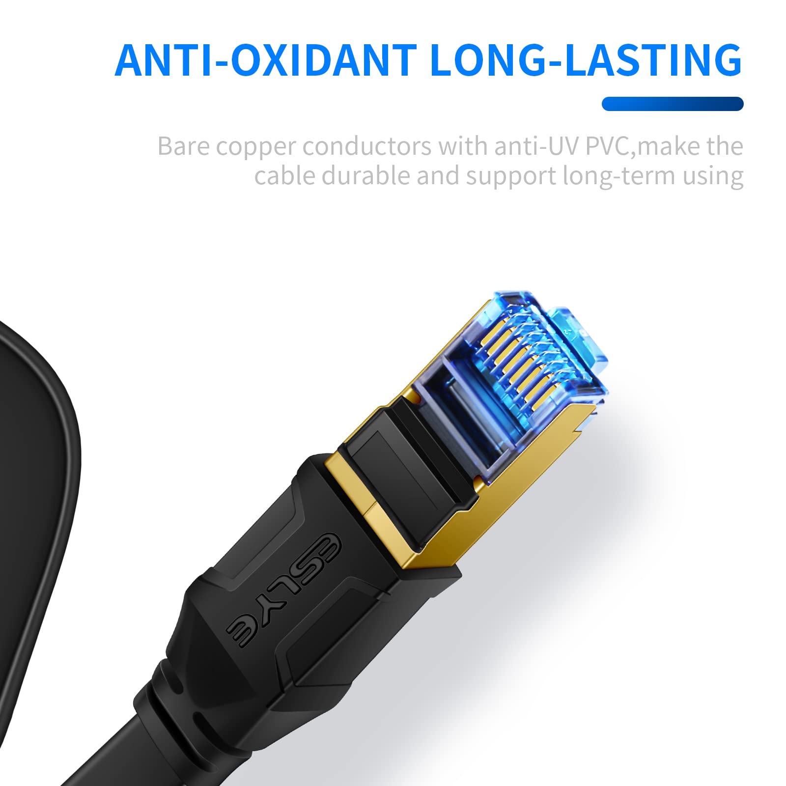 Eslye CAT 8 Ethernet Cable, High Speed Flat Internet Network LAN Cable Patch Cord for PS5,Xbox,Modem,Gaming Indoor and Outdoor Use 4