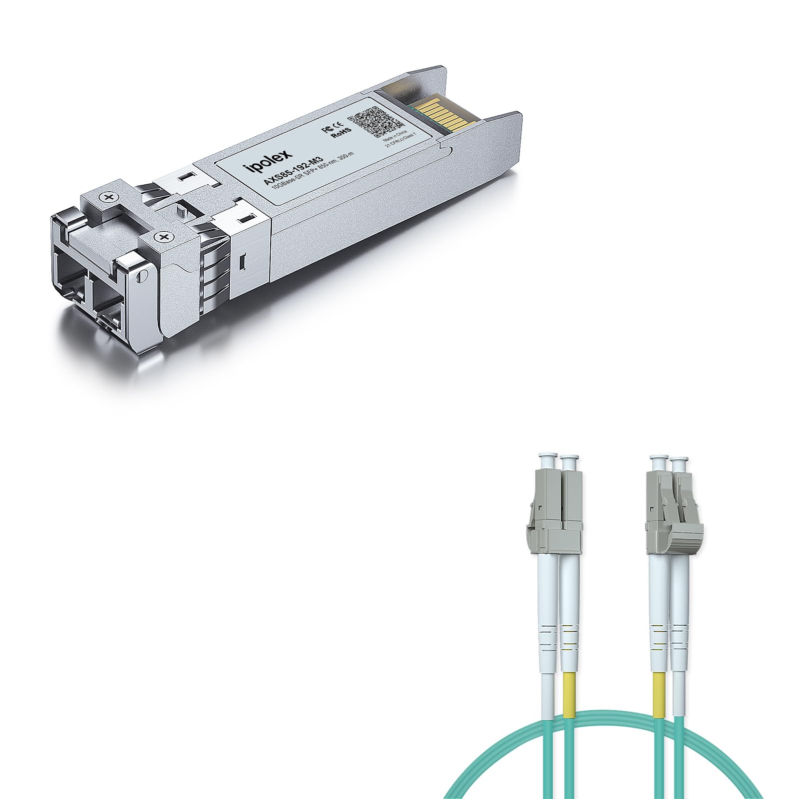 1 Pack 10GBase-SR SFP+ Transceiver and 1 Pack OM3 LC to LC Fiber Patch Cable - LSZH 5 Meter(16ft) 1