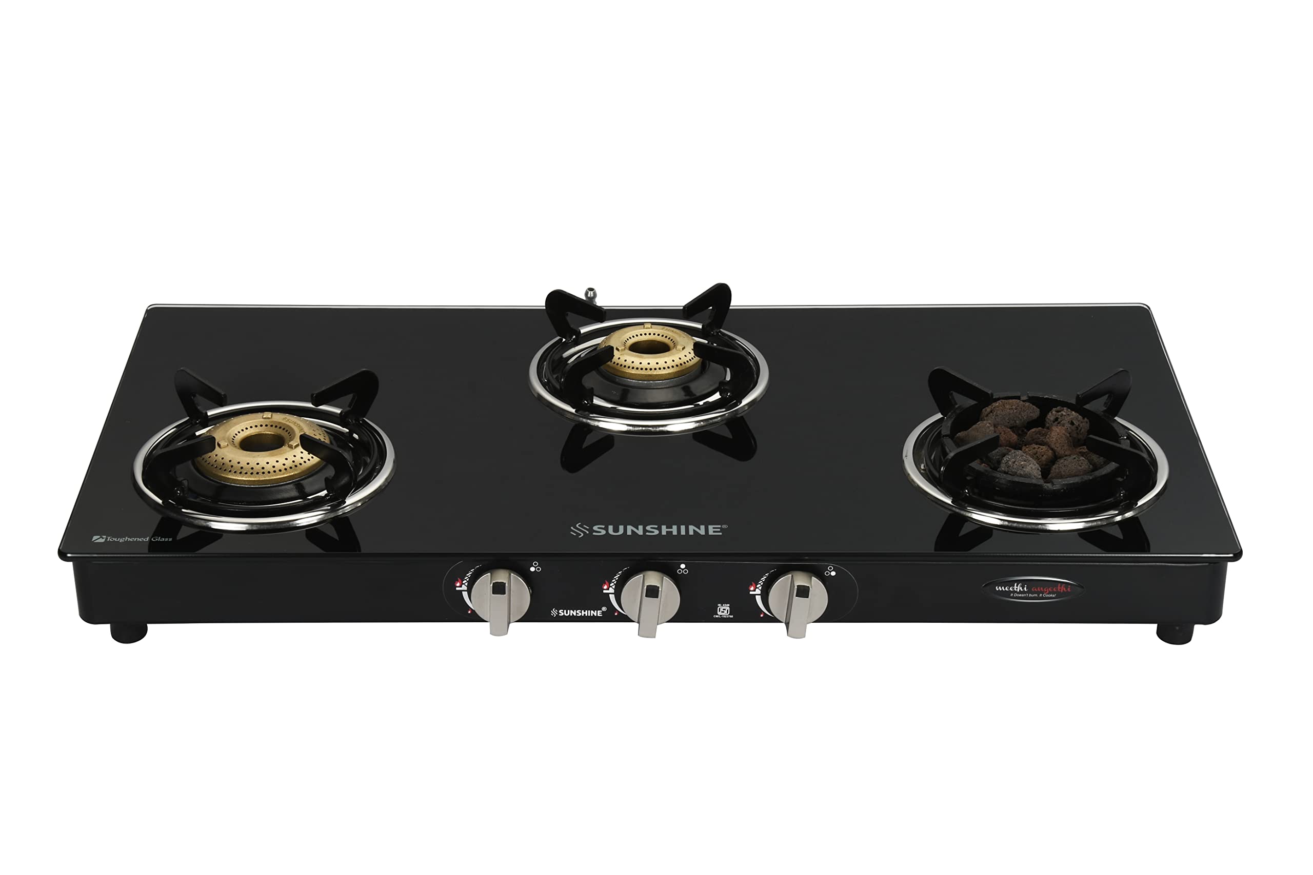 Sunshine Meethi Angeethi Pro Gas Stove Manual Ignition (Glass Top, 2 years warranty with Doorstep Service) (3-Burner) 3