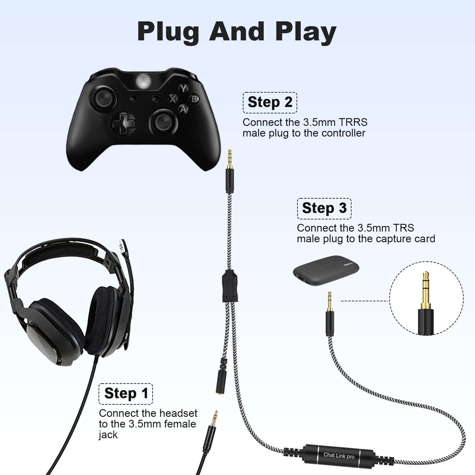 Arzweyk Replacement Chat Link Pro Cable Cord with in-line Isolator Compatible with Elgato HD60, HD60 S, HD60 S+, HD60 Pro, 4K60 S+/Pro/Pro MK.2 Capture Card for PS5, PS4, Nintendo Switch, Xbox One 3