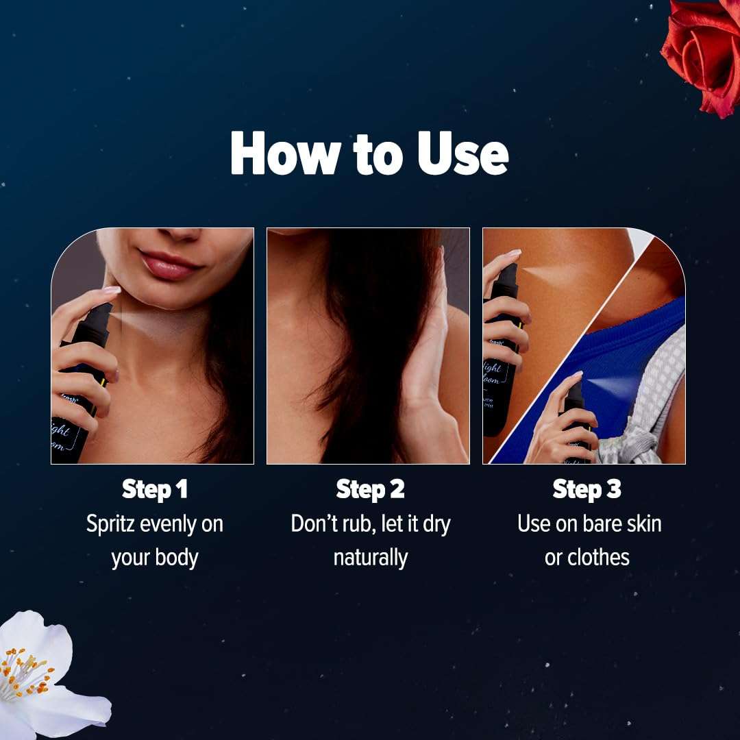 Aqualogica Refresh+ Mid Night Bloom Perfume Body Mist - 150 ml | Dark & Sensual Notes of Raspberry & Amber | Long- Lasting Fragrance | Non-Irritating & Hydrating | Skin Friendly | Infused with Zemea & Hyaluronic Acid 6