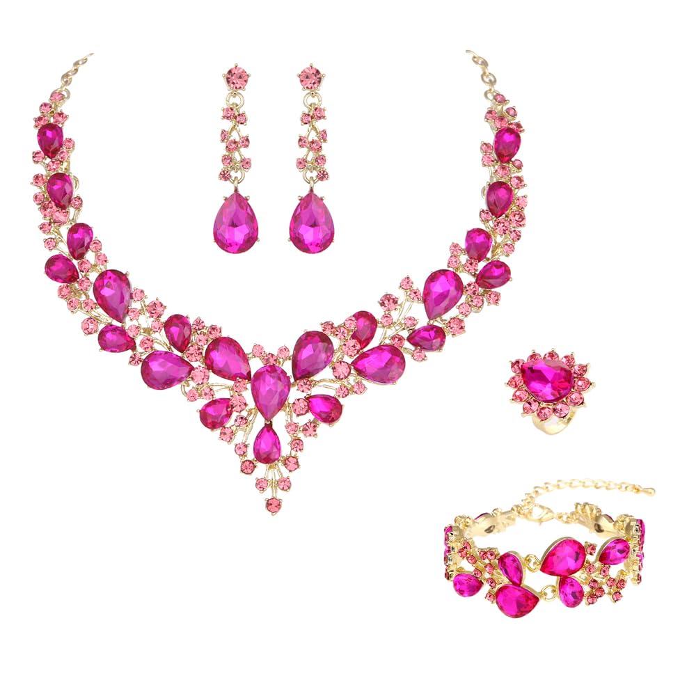Molie Bridal Austrian Crystal Necklace and Earrings Jewelry Set Gifts fit with Wedding Dress(Navy Blue) 1