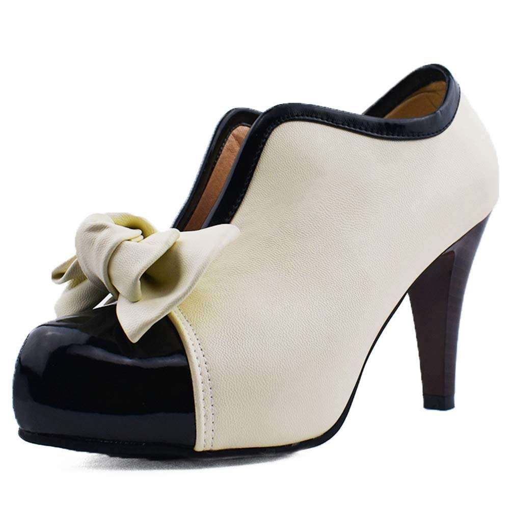 fereshte Women's Assorted Colors Bowknot Pumps Platform High Heel Shoes Beige 44 - US 11 1