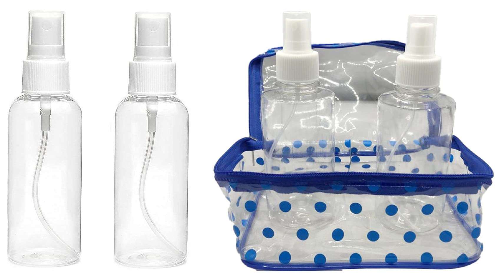 Spray Bottles | Refillable Plastic Spray Empty Bottle (250 ML) | Mist Spray Bottle | For Home Office Car Travel Cleaning (Transparent, Pack of 2 with pouch) 1