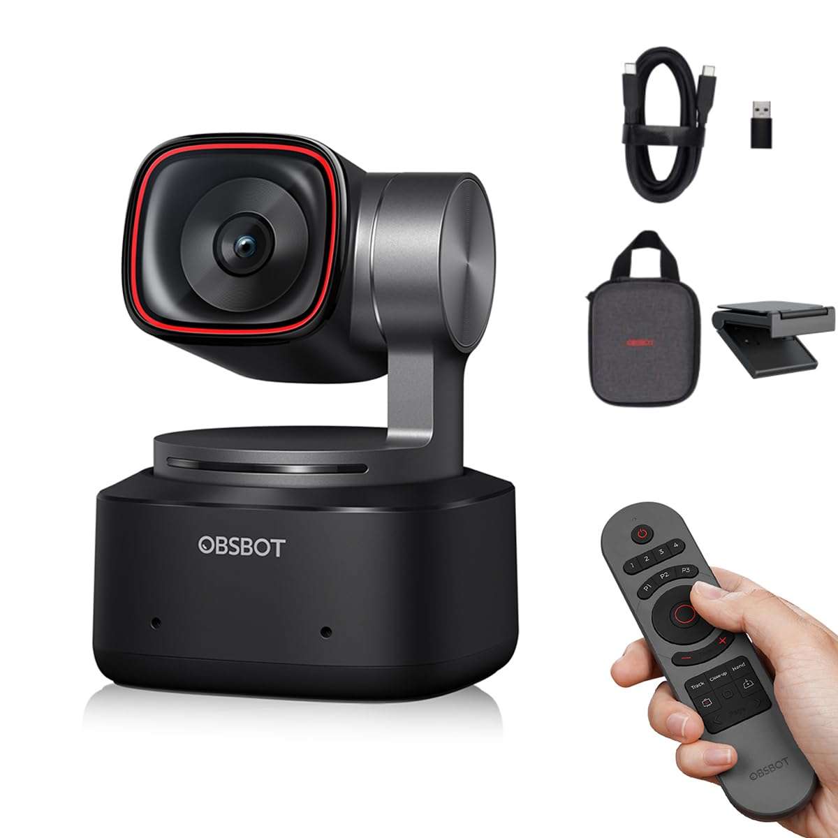 OBSBOT Tiny 2 AI-Powered PTZ 4K Webcam 1/1.5" CMOS 4X Faster Focusing USB 3.0 10x Faster Data Transmission Voice Control, W Tiny Smart Remote 2 1
