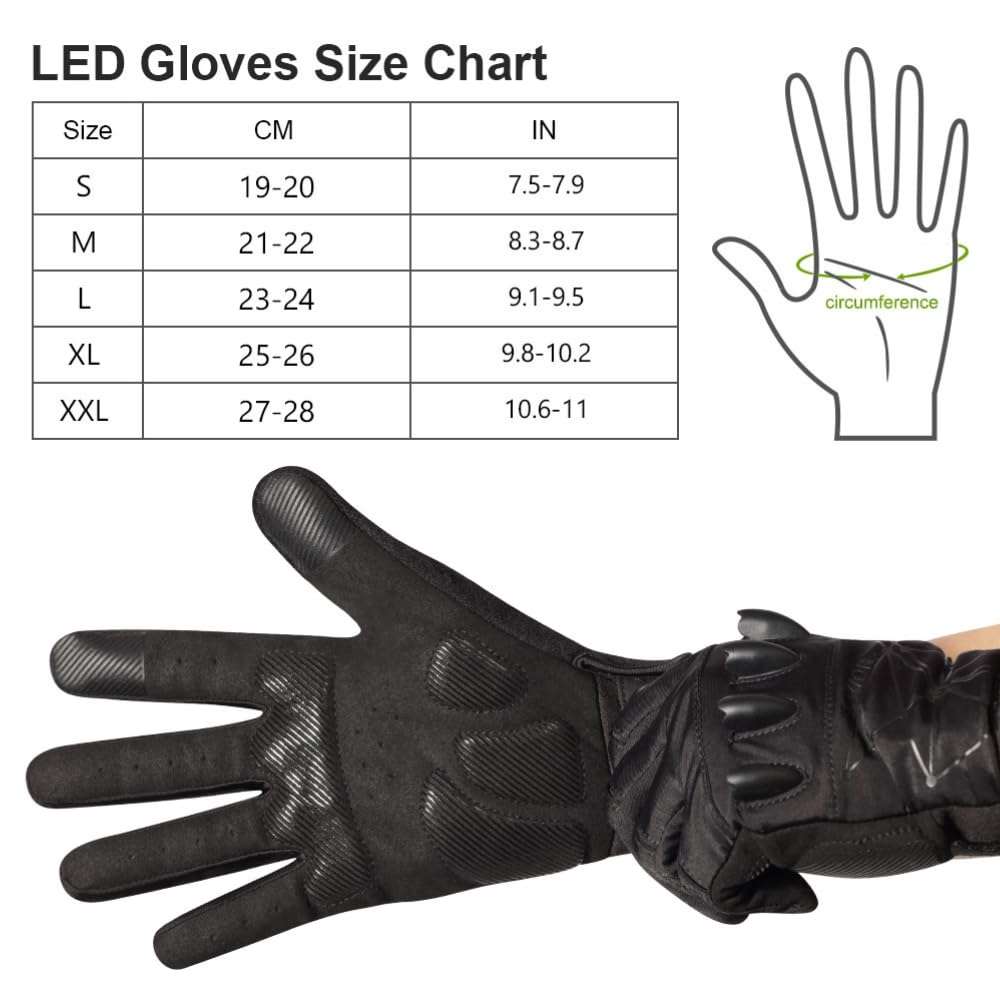 Anti-Slip Full Finger LED Flashlight Gloves for Walking/Cycling/Running/Fishing/Out Door Activities Day or Night/Christmas Stocking Stuffers for Men. (1-Pair) (Large) 4