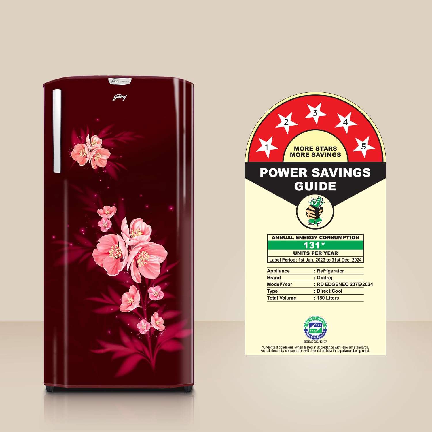 Godrej 180 L 5 Star Turbo Cooling Technology, 24 Days Farm Freshness Direct Cool Single Door Refrigerator (2024 Model, RD EDGENEO 207E THF MP WN, Maple Wine) 4