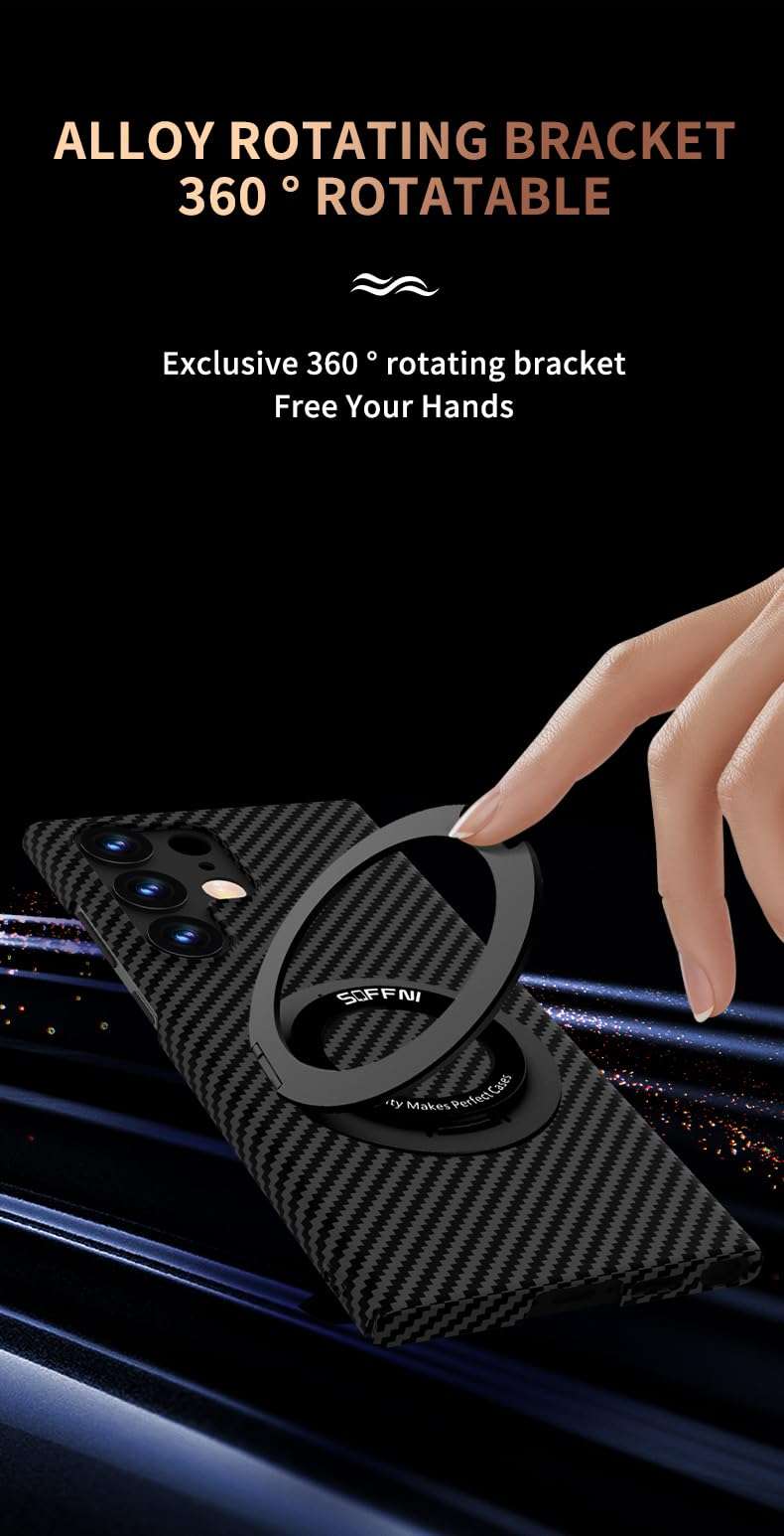 FLURIKA Magnetic Case for Samsung Galaxy S21 FE Case with Kickstand & Ring Holder, [Compatible with MagSafe] Carbon Fiber Slim Ultra Aramid Fiber Anti-Scratch Shockproof Case, Black 4