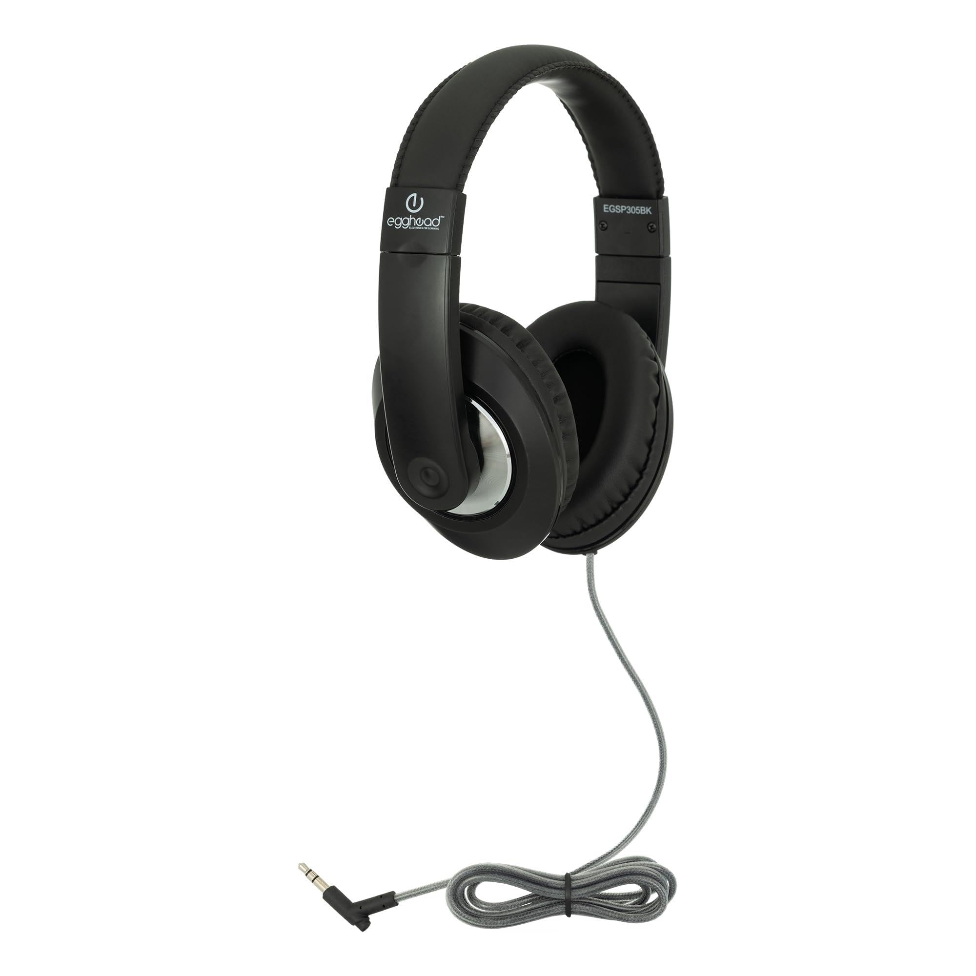 Egghead® Premium Over-Ear School Testing & Multimedia Headphone with Leatherette Cushions, Adjustable Headband, Tangle-Resistant Tri-Shield Cord, 3.5mm Plug, and 3-Year Warranty, Pack of 10