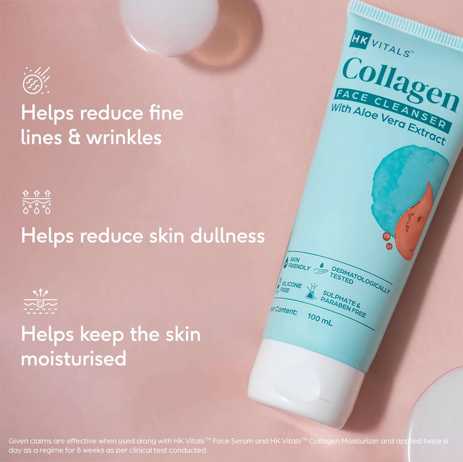 HK VITALS by HealthKart Collagen Face Cleanser with Aloe Vera Extract, Reduces Fine Lines, Wrinkles, & Skin Dullness, All Skin Types, 100 ml 3