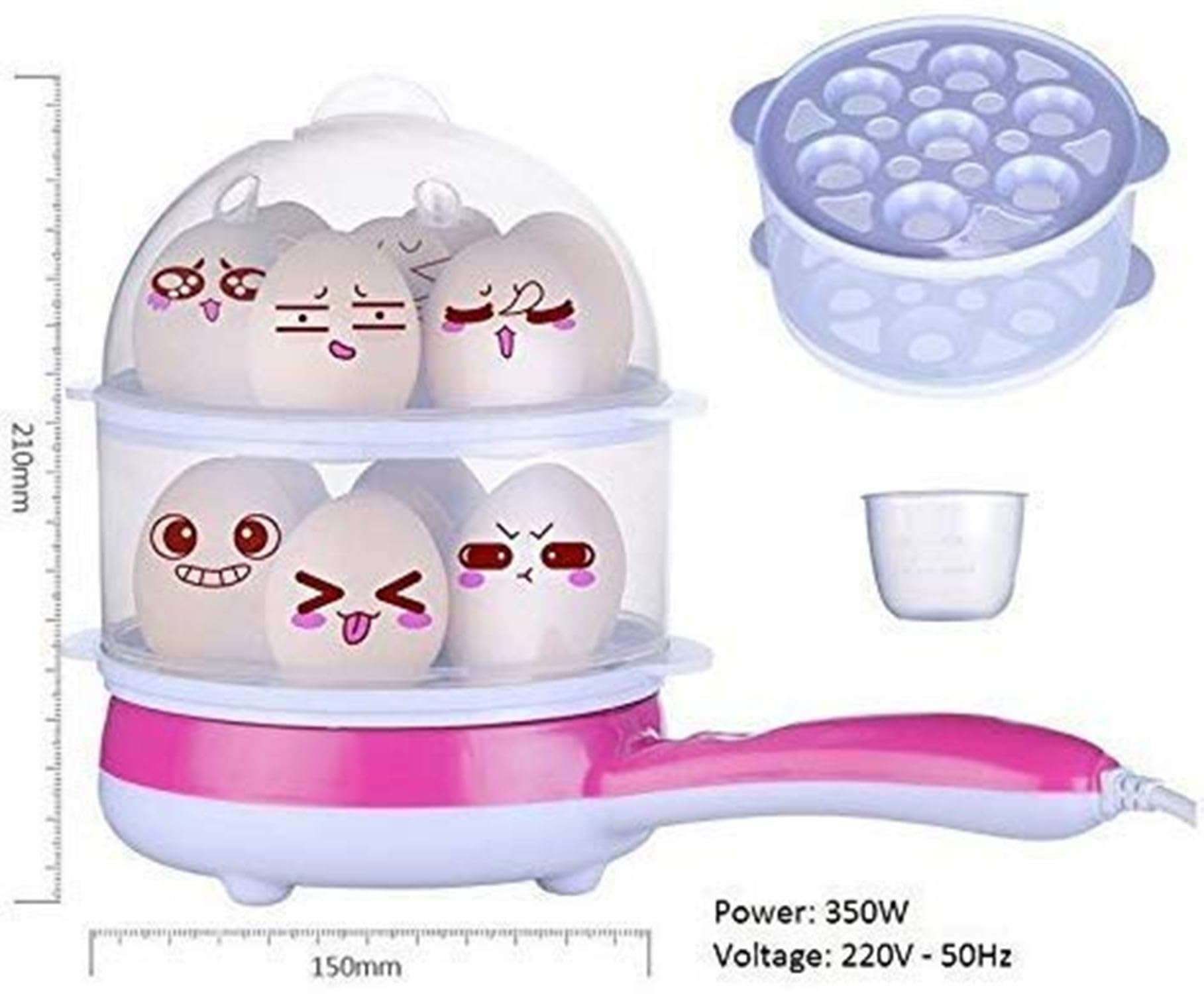 HIRAL ENTERPRISE Multifunctional 2 in 1 Double Layer Handle Egg Boiler Electric Automatic Off 14 Egg, Cooking, Boiling and Frying, Multicolor (Multicolor_S_J_01122042) 3