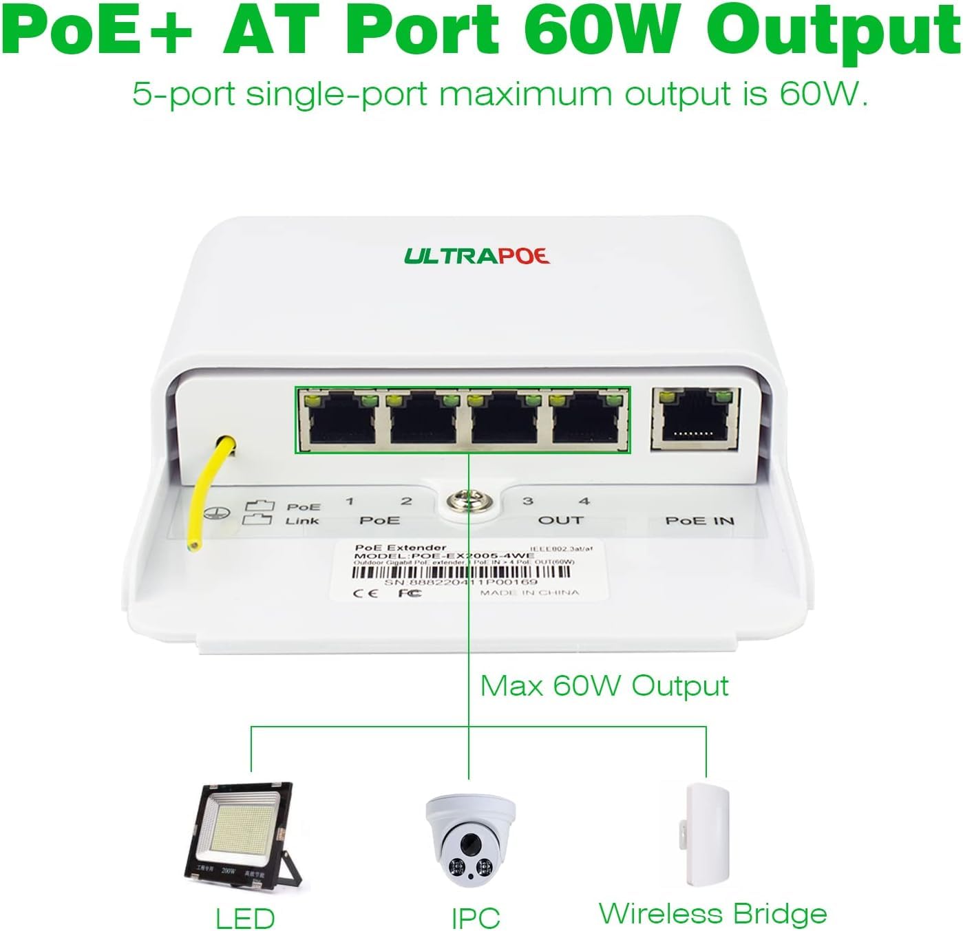4-Port Outdoor Gigabit POE++ Extender - Ethernet Over 328ft Copper Wire - IEEE 802.3af/at/bt Compliant - Plug and Play - Ideal for High-Powered POE Devices 2