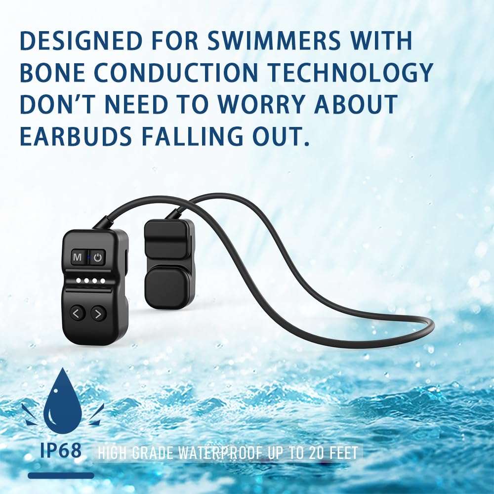 SWMIUSK Swimming MP3 Player Waterproof, Underwater Headphone with 8GB Internal Storage IPx8 Waterproof Designed for Swimming, Surfing and STA training (Black) 3