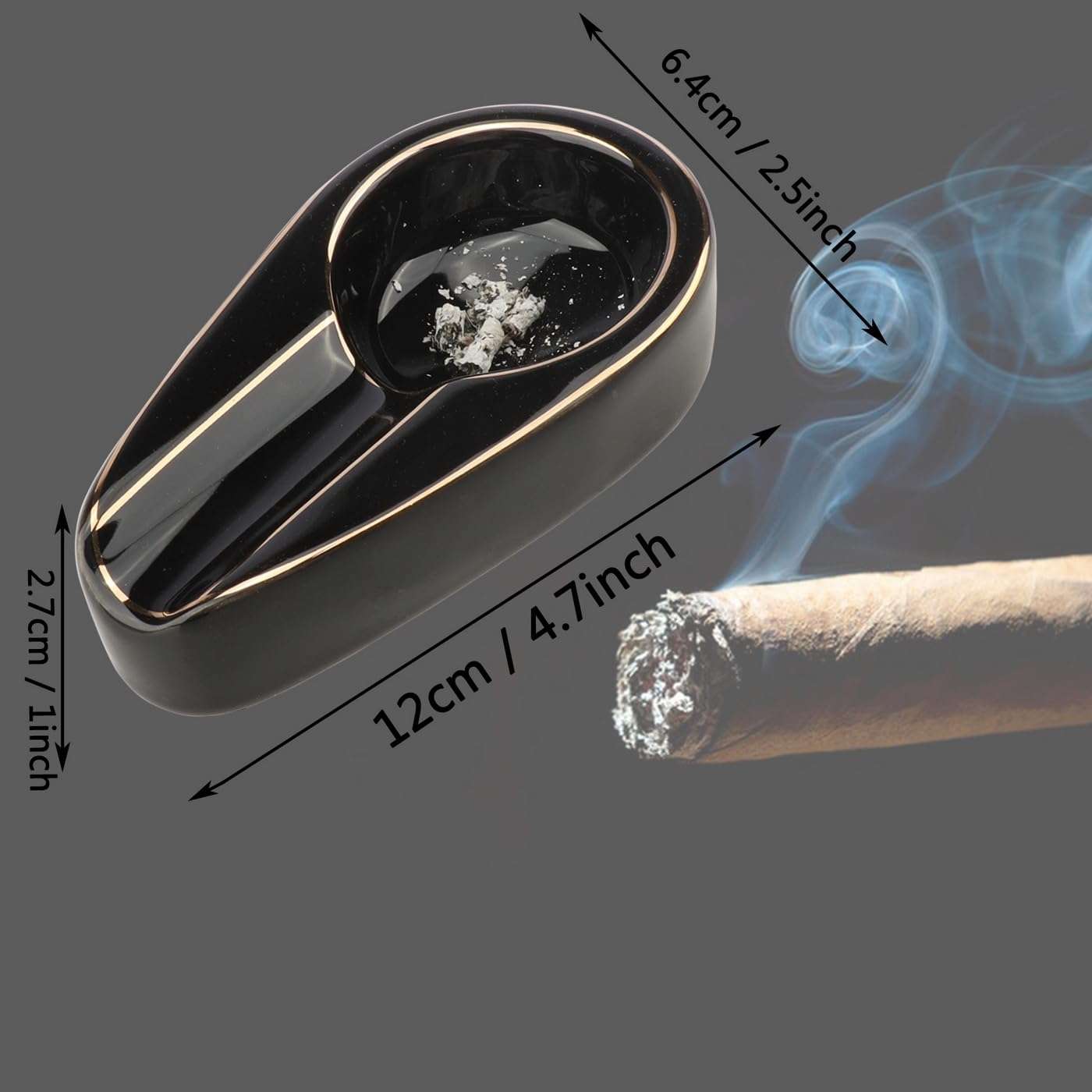 Vhxmaizxn Single Cigar Ashtray Portable Ceramic Luxury Holder Ash Tray Indoor Outdoor Patio Travel Cigars Ashtrays For Men Cigarette Accessories - Black 3